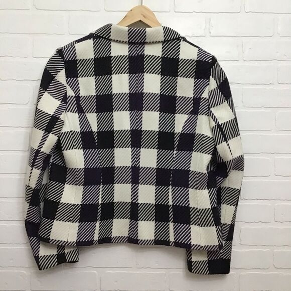INSIGHT blazer acrylic blend wool tweed plaid ecru checker white black purple 16 - Picture 3 of 14